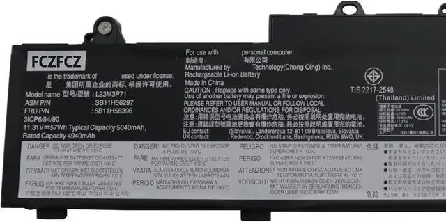 Alt view image 2 of 4 - L23M3P71 Battery 57Wh Replacement for Lenovo ThinkPad L14 Gen 5 / L16 Gen 1 Series SB11H56297 5B11H56396 L23D3P72 SB11H56299 5B11H56398 SB11H56298 5B11H56397 L23M3P70 L22D3P70 L22B3P70 11.31V