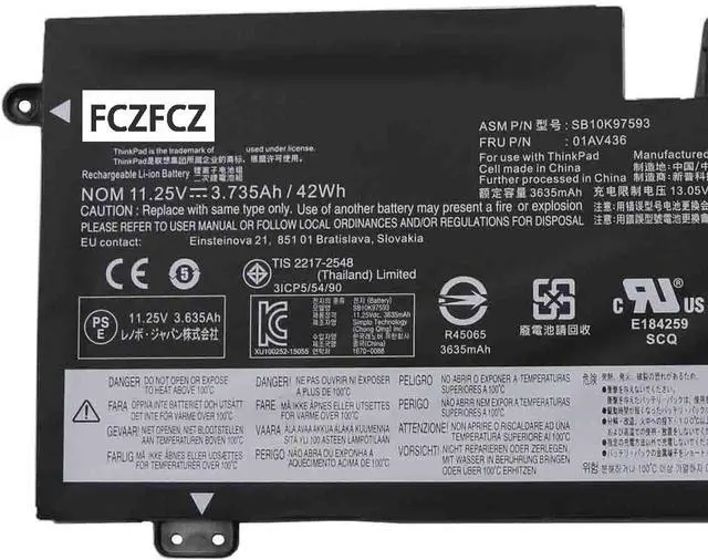 Alt view image 2 of 4 - 01AV436 Battery 42Wh 3735mAh Replacement for Lenovo ThinkPad 13 Gen 2 20J1 20J2 Series SB10K97593 01AV437 SB10K97594 01AV435 SB10K97592 11.25V 3-Cell