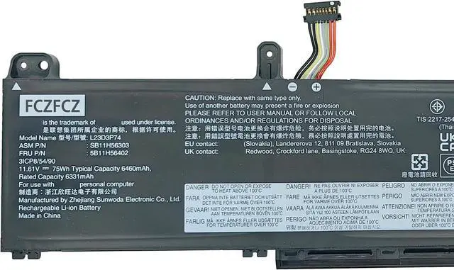 Alt view image 2 of 5 - L23D3P74 Battery 75Wh 6460mAh Replacement for Lenovo ThinkPad P14s Gen 5 / P16s Gen 3 Series L23D3P74 SB11H56303 5B11H56402 SB11H56302 5B11H56401 11.61V3-cell