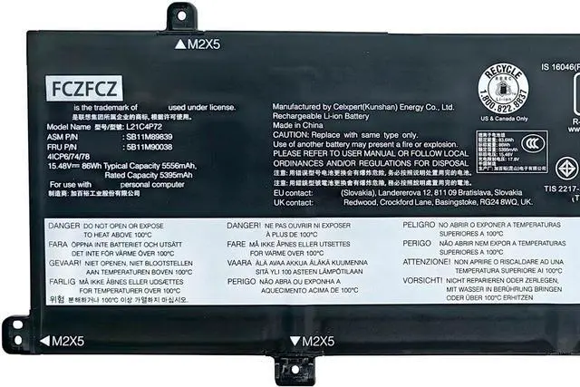 Alt view image 2 of 5 - L21C4P72 Battery 86Wh 5556mAh Replacement for Lenovo ThinkPad P16s Gen1 Gen2 / T16 Gen1 Gen2 Series SB10W51973 5B10W51872 L21D4P73 L21M4P74 L21M4P73 L21D4P72 L21L4P72 15.48V 4-Cell