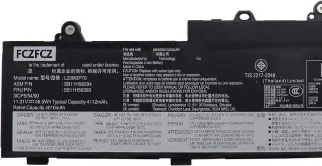 Alt view image 2 of 4 - L23M3P70 Battery 46.5Wh 4112mAh Replacement for Lenovo ThinkPad L16 Gen 1 21L3 21L4 21L7 21L8 / L14 Gen 5 21L1 21L2 21L5 21L6 Series SB11H56294 5B11H56393 L23D3P70 5B11H56395 11.31V3-cell