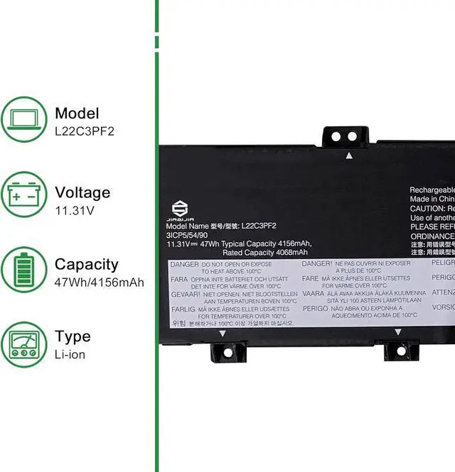 Alt view image 2 of 5 - L22C3PF2 Laptop Battery Replacement for Lenovo IdeaPad Slim 3 14ABR8 V14 G4 AMN G5 IRL V15 G4 AMN G5 IRL Series SB11K09316 5B11K09309 L22B3PF2 L22D3PF2 L22M3PF2 L22X3PF2 L23D3PF0 11.31V 47Wh