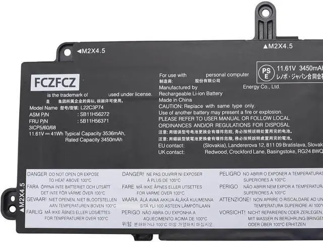 Alt view image 2 of 4 - L22C3P74 Battery 41Wh 3536mAh Replacement for Lenovo ThinkPad X13 Gen 4 5 / X13 Yoga Gen 4 Series SB11H56272 5B11H56371 SB11M89854 5B11M90053 L22D3P76 SB11H56273 L22M3P76 11.61V
