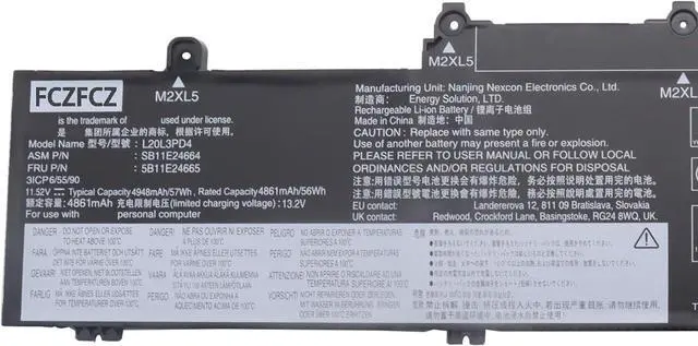 Alt view image 2 of 5 - L20L3PD4 Battery 57Wh Replacement for Lenovo ThinkPad E14 Gen2 Gen3 Gen4 / E15 Gen2 Gen3 Gen4 Series 5B11E24665 SB11E24664 L20M3PD4 L20C3PD4 L20D3PD4 11.52V 3-Cells