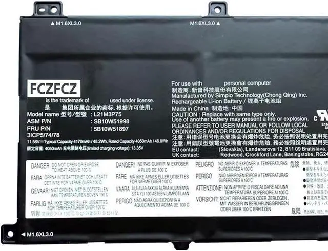 Alt view image 2 of 5 - L21M3P75 Battery 48.2Wh 4170mAh Replacement for Lenovo ThinkPad X1 Fold 16 Gen 1 21ES 21ET Series SB10W51998 5B10W51897 5B11M90046 L21C3P77 SB10W51999 5B10W51898 5B11M90047 11.58V 3-Cell