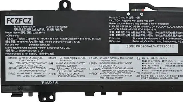 Alt view image 3 of 6 - L22L3PA4 Battery 56.6Wh Replacement for Lenovo IdeaPad Slim 5-14ABR8 5-14IRL8 5-14IAH8 5-16ABR8 5-16IRL8 5-16IAH8 Series SB11K39364 SB11N45393 L22C3PA4 SB11N45426 L22B3PA4 L22M3PA4 11.52V
