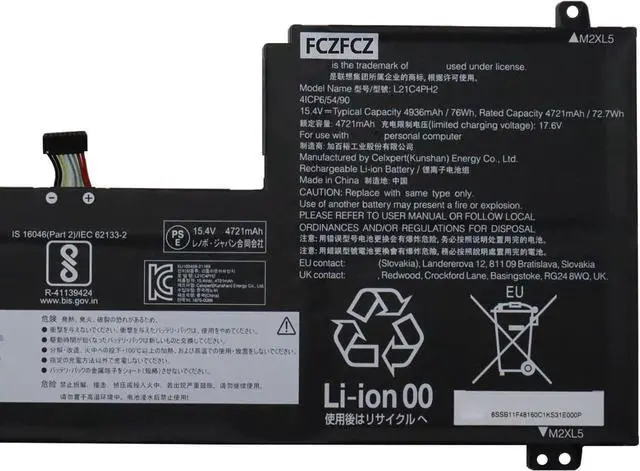 Alt view image 3 of 4 - L21C4PH2 Battery 76Wh 4936mAh Replacement for Lenovo IdeaPad 5-15ABA7 5-15IAL7 Series 5B11F48159 5B11N51755 L21M4PH2 5B11F48161 5B11N51733 L21L4PH2 5B11F48155 5B11N51730 15.36V 4-Cell