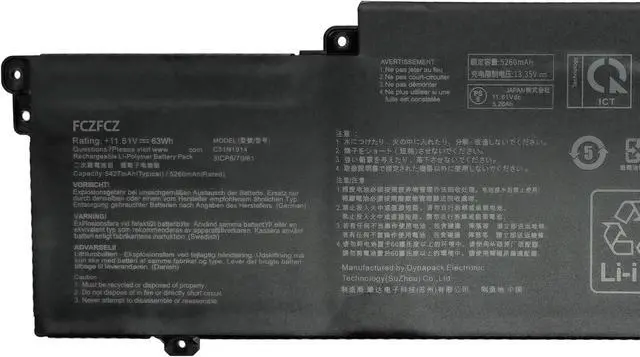 Alt view image 2 of 5 - C31N1914 Battery 63Wh 5260mAh Replacement for Asus ZenBook 14 Ultraligh UX435EAL UX435EG UX435EA ZenBook 13 UX425UG Series 0B200-03730100 3ICP6/70/81 11.61V 3-Cells