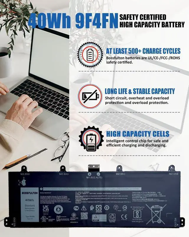 Alt view image 3 of 7 - 9F4FN 40Wh Battery Replacement for for Dell Latitude 7320 Detachable Inspiron 14 3420 Series 09F4FN 2VKW9 8PK6G 7.6V 40Wh