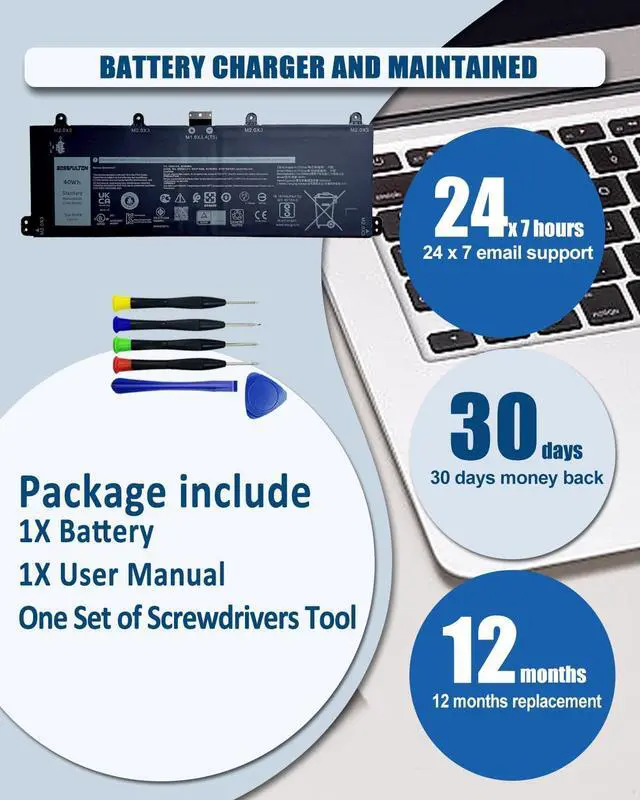 Alt view image 7 of 7 - 9F4FN 40Wh Battery Replacement for for Dell Latitude 7320 Detachable Inspiron 14 3420 Series 09F4FN 2VKW9 8PK6G 7.6V 40Wh