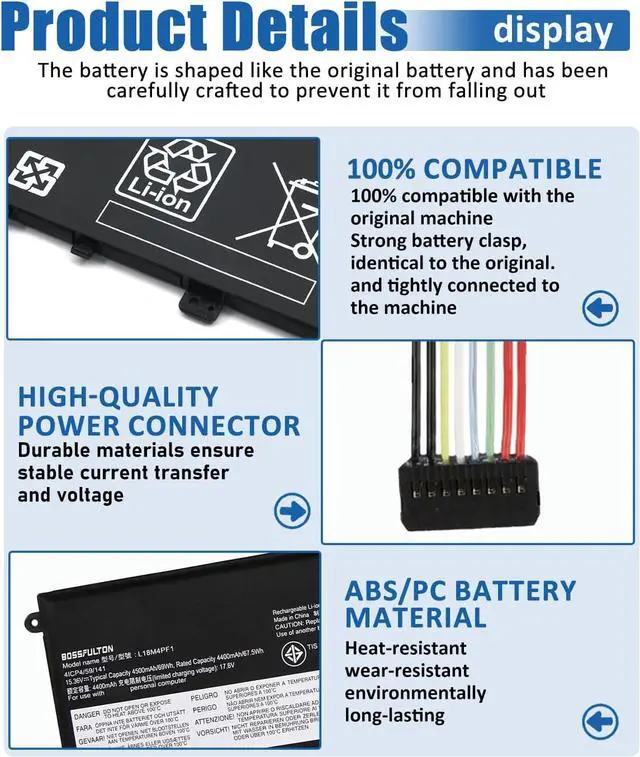 Alt view image 4 of 7 - L18M4PF1 L18D4PF1 Battery Replacement for Lenovo Yoga 9-15IMH5 82DE Yoga C940-15IRH 81TE IdeaPad S740-15IRH Series 15.36V 69Wh 4500mah (Long Cable)