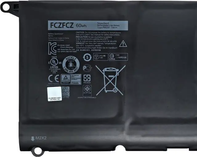 Alt view image 2 of 5 - PW23Y Battery 60Wh 8085mAh Replacement for Dell XPS 13 9360 9360-D1505 9360-D1505G 9360-D1605G 9360-D1609 9360-D1609G 9360-D1705G 9360-D1705 9360-D1805T Series 0RNP72 RNP72 TP1GT 7.6V