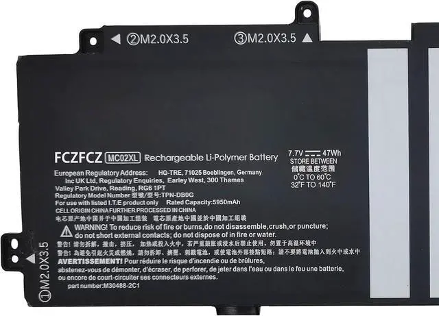 Alt view image 2 of 5 - MC02XL Battery 47Wh 5950mAh Replacement for HP Elite X2 G8 Series MR02XL HSTNN-DB9E TPN-DB0G 7.7V 2-Cell