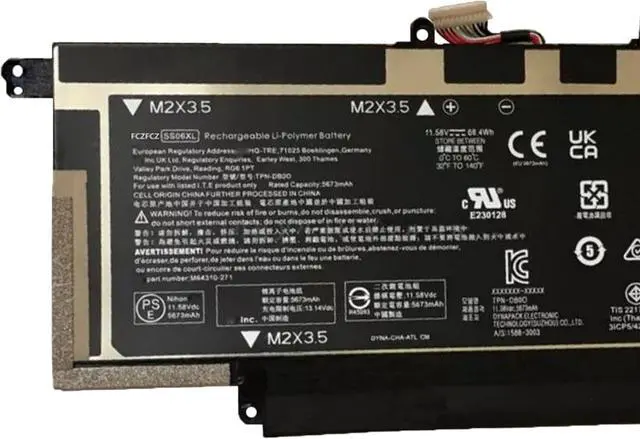 Alt view image 2 of 3 - SS06XL Battery 68.4Wh 5673mAh Replacement for HP Elite Dragonfly G3 G4 Series TPN-DB0O M64310-271 M73476-005 11.58V 6-Cell