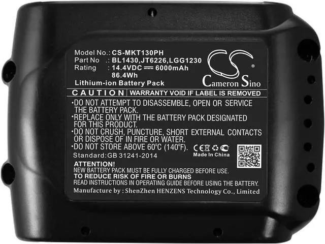 Alt view image 5 of 5 - Replacement for Battery Compatible Makita BL1430, JT6226, LGG1230 DTW284, DTW284Z, DUB142, DUB142Z, DVC340, DVC340Z, DVR450, DVR450Z, HP440DRFX, HR162DRFXW (6000mAh/14.4V)