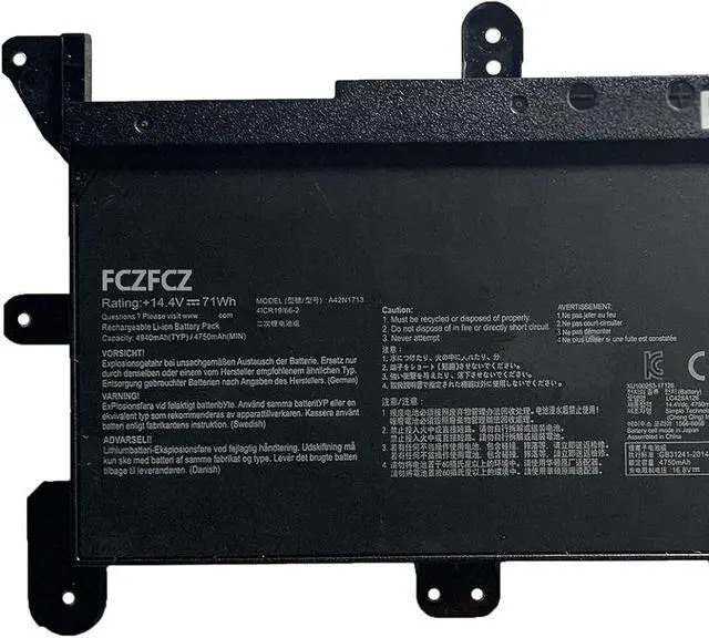 Alt view image 2 of 4 - A42N1713 Battery 71Wh Replacement for Asus Rog G7A G7AI7700 G7AI7820 G7AI7820 G7BI G753 GX703 G703GI G703GS G703VI / Chimera G703VI Series A42L85H 0B110-00500000 14.4V