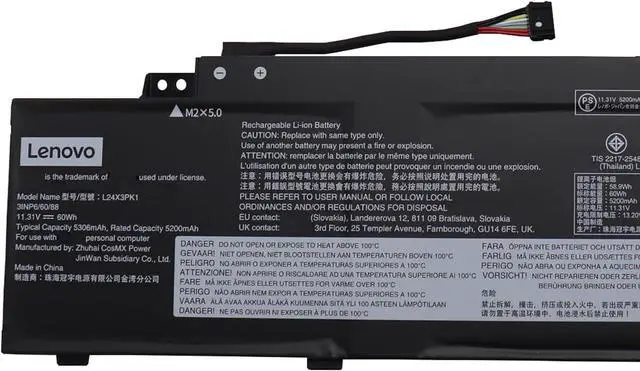 Alt view image 3 of 5 - L24X3PK1 Battery 60Wh 5306mAh Replacement for Lenovo IdeaPad Slim3-14IRH10 3-14IRH10R 3-15ARP10 3-15IRH10 3-15IRH10R Series 5B11Q01995 L24N3PK1 L24B3PK2 L24M3PK2 L24D3PK2 11.31V 3-Cell