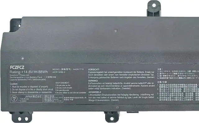 Alt view image 2 of 5 - A42N1710 Battery 88Wh Replacement for ASUS Rog Strix GL702V GL702VI GL702VI-1A GL702VI-BA004R GL702VI-BA007T GL702VI-BA012T GL702VI-BA012T Series A42LM5H 0B110-00490000 41CR19/66-2 14.8V
