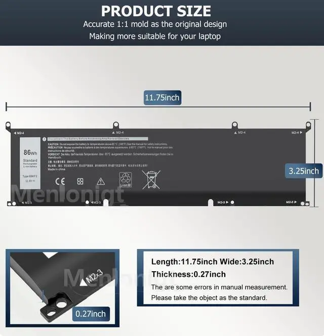 Alt view image 7 of 7 - New 86Wh 69KF2 Battery Replacement for Dell G7 15 7500 G15 5510 5511 5515 5520 5521 XPS 15 9500 9510 9520 Precision 5550 5560 5570 Alienware M15 R3 R4 M17 R3 R4 Inspiron 7510 7610 7620 P87F P91F P45E