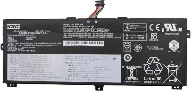 Main image of L18L3P72 Replacement for Lenovo ThinkPad X390 Yoga 20NN 20NQ / ThinkPad X13 Yoga 1st Gen 20SX 20SY Series SB10K97659 02DL021 SB10T83170 5B10W13927 L19M3P71 L18M3P72 02DL022 11.55V 51Wh 4372mAh
