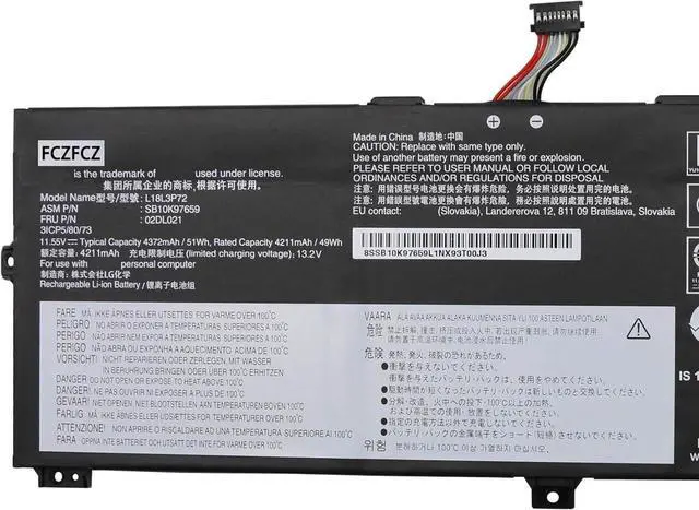 Alt view image 2 of 4 - L18L3P72 Replacement for Lenovo ThinkPad X390 Yoga 20NN 20NQ / ThinkPad X13 Yoga 1st Gen 20SX 20SY Series SB10K97659 02DL021 SB10T83170 5B10W13927 L19M3P71 L18M3P72 02DL022 11.55V 51Wh 4372mAh