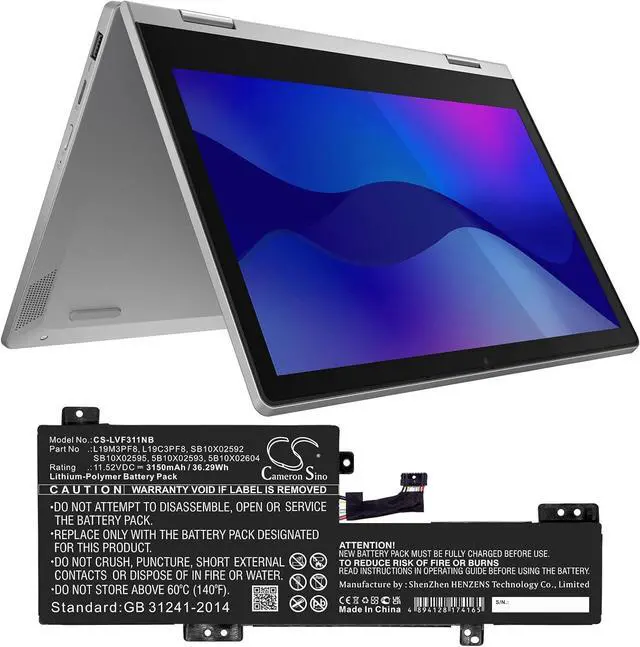 Alt view image 3 of 5 - ELMEKO Replacement for Battery Compatible LEN0V0 L19M3PF8, SB10X02592, SB10X02595, Flex 3-11IGL05 82B2000XAU, Flex 3-11IGL05 82B2000YAU, Flex 3-11IGL05 82B2001KAU (3150mAh/11.52V)