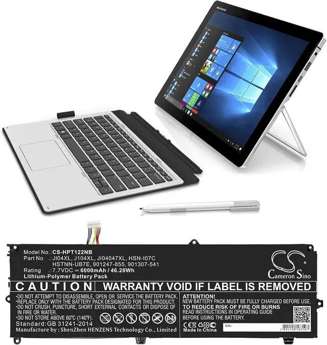 Alt view image 5 of 5 - Tingen 6000mAh Battery Replacement for Elite X2 1012 G2 (1LV66EA) Elite X2 1012 G2 (2TL69EA) Elite X2 1012 G2 (1KE39AW) 901247-855 901307-541 HSN-I07C HSTNN-UB7E JI04XL JI04047XL J104XL (7.7V)