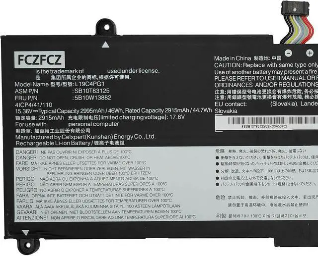 Alt view image 2 of 5 - L19C4PG1 Replacement for Lenovo ThinkPad 11E Yoga Gen 6 20SE 20SF Series SB10T83125 5B10W13882 L19M4PG1 SB10T83124 5B10W13881 15.36V 46Wh 2995mAh 4-Cells