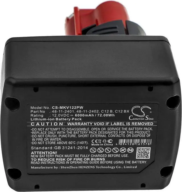 Alt view image 6 of 6 - 12v Compatible with Battery Milwaukee C12 B, C12 BX, M12, M12 B2 M12 HV-0, M12 IC, M12 IC AV3, M12 IC AV3-201C, M12 IC-0 (S), M12 IC-201C (S), M12 IR