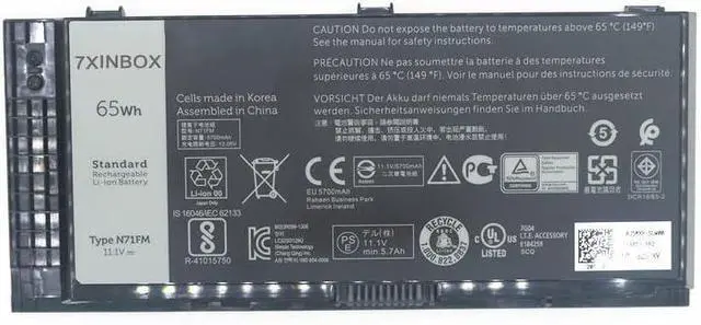 Main image of 11.1V 65Wh N71FM T3NT1 FV993 72KRT 7FF1K Replacement Battery for DELL Precision M6800 M4800 M6700 M4700 M6600 M4600