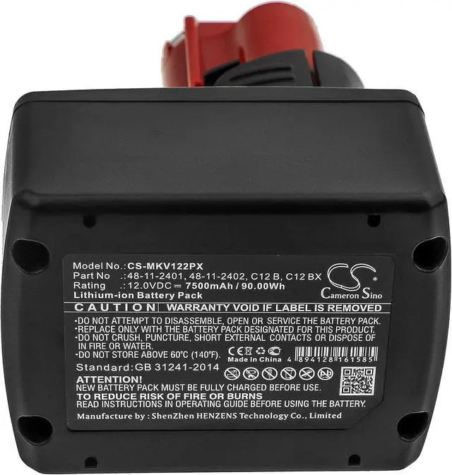Alt view image 6 of 6 - 12v Compatible with Battery Milwaukee C12 B, C12 BX, M12, M12 B2 M12 SL-0, M12 SLED, M12 SLED-0, M12 TD, M12 TD-201, M12 TI, M12 TI-201C, M12 TLED