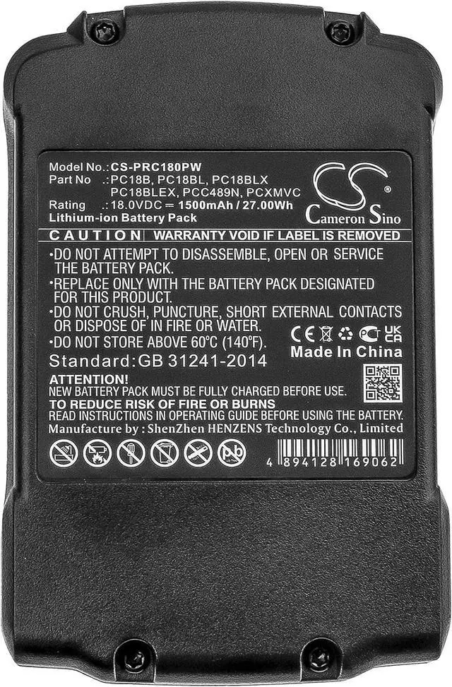 Alt view image 6 of 6 - 18v Compatible with Battery Porter Cable PC18B, PC18BL, PC18BLEX, PC18BLX, PCC489N, PCXMVC PC1800D, PC1800L, PC1800RS, PC1801D, PC186C, PC18CS, PC18ID