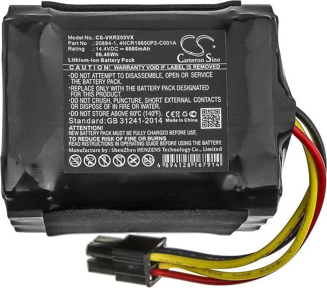 Alt view image 4 of 6 - Compatible with Battery for Vorwerk 20884-1, 4NCR18650P2-C001A, 4NCR18650P2-C002A, Kobold VR200 (6000mAh)