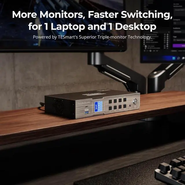 Alt view image 4 of 7 - USB-C MST&EDID KVM Switch 3 Monitors 2 Computers HDMI+DisplayPort, 4K@60Hz KVM Switch Triple Monitor Dock for Laptop&Desktop, USB 3.0, Charging for Laptop, 1G Ethernet, Hotkey Switch