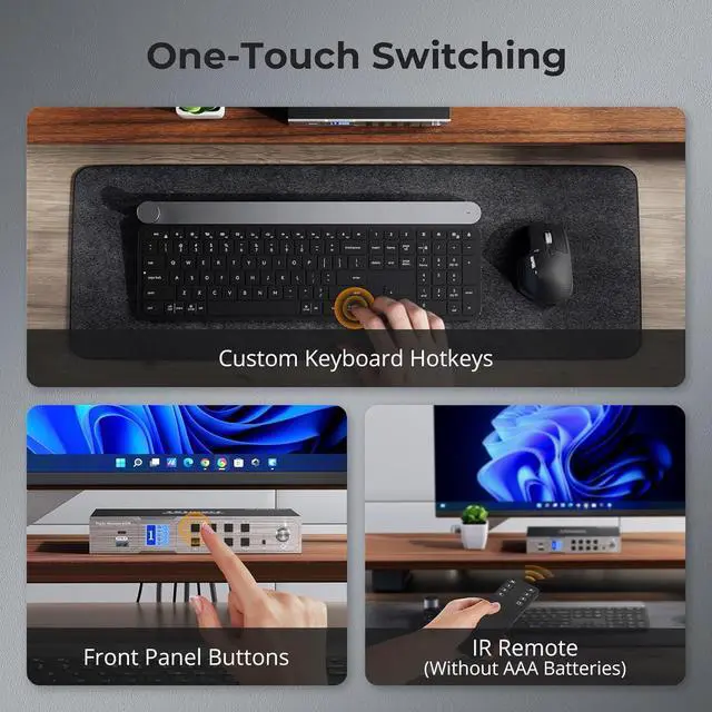 Alt view image 7 of 7 - USB-C MST&EDID KVM Switch 3 Monitors 2 Computers HDMI+DisplayPort, 4K@60Hz KVM Switch Triple Monitor Dock for Laptop&Desktop, USB 3.0, Charging for Laptop, 1G Ethernet, Hotkey Switch