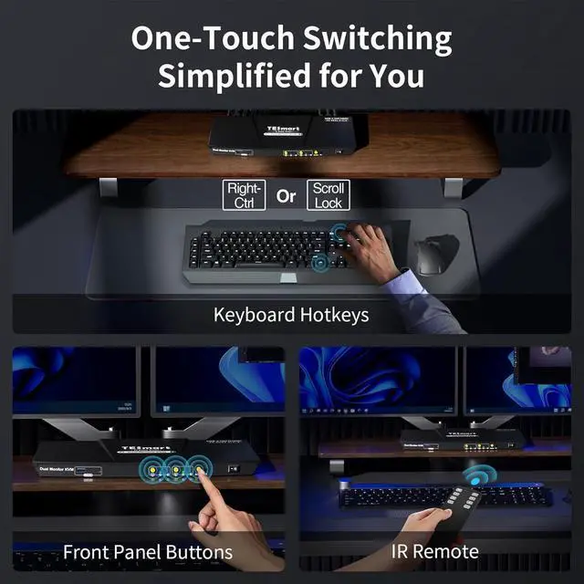 Alt view image 6 of 7 - USB-C MST&EDID KVM Switch 2 Monitors 2 Computers HDMI+DisplayPort, USB 3.0 KVM Docking Station for Laptop&Desktop, 4K@60Hz, Gigabit Network, Hotkey Switch, Input Cables