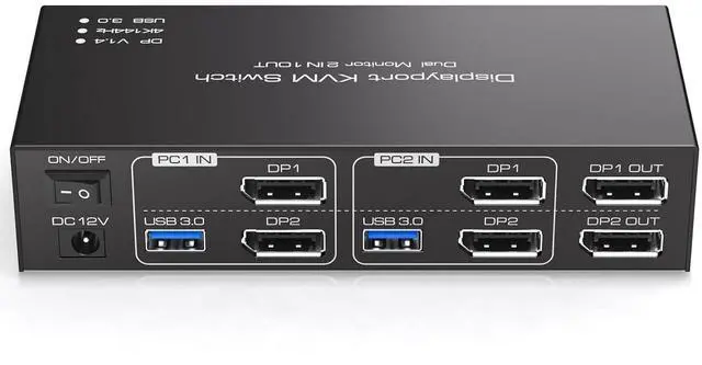 Main image of Displayport KVM Switch 2 Monitors 2 Computers 4K@144Hz USB3.0 KVM Switch for 2 Computers Share Dual Displays and 4 USB Devices Support Extended/Copy Mode with Desktop Controller