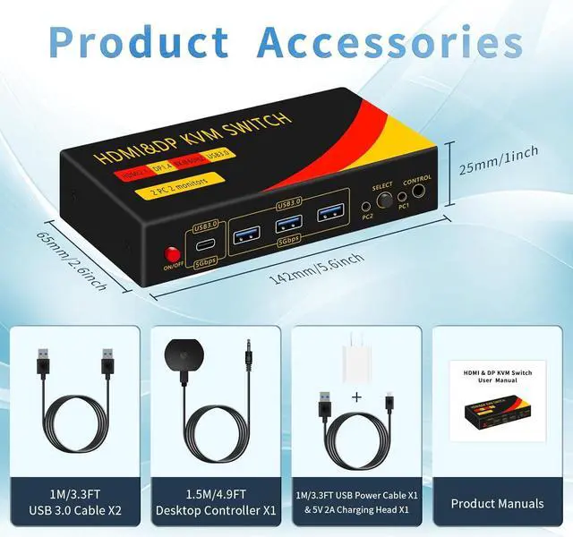 Alt view image 4 of 7 - Ennovor DP hdmi kvm Switch 2 Monitors 2 Computers Display Port,kvm Switch displayport with DP and HDMI kvm switches,8K@60HZ,USB3.0 with 1 USB C
