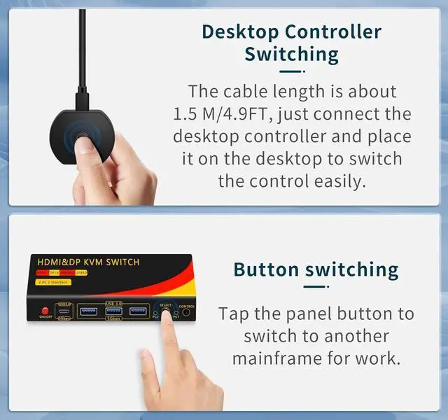Alt view image 7 of 7 - Ennovor DP hdmi kvm Switch 2 Monitors 2 Computers Display Port,kvm Switch displayport with DP and HDMI kvm switches,8K@60HZ,USB3.0 with 1 USB C