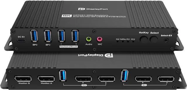 Main image of Ennovor Kvm Switch Displayport 2 Monitors 2 Computers EDID Hotkey Switching 8k Kvm Switch Dual Monitors dp 2.0 1440P 144hz 165hz 240Hz dp kvm EDID FreeSync G-SYNC (kvm Switch EDID 2)