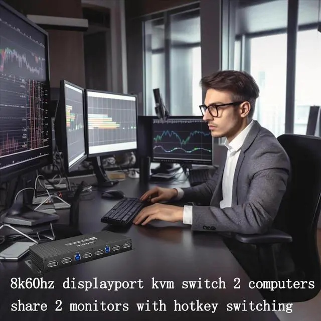 Alt view image 5 of 6 - Ennovor Kvm Switch Displayport 2 Monitors 2 Computers EDID Hotkey Switching 8k Kvm Switch Dual Monitors dp 2.0 1440P 144hz 165hz 240Hz dp kvm EDID FreeSync G-SYNC (kvm Switch EDID 2)