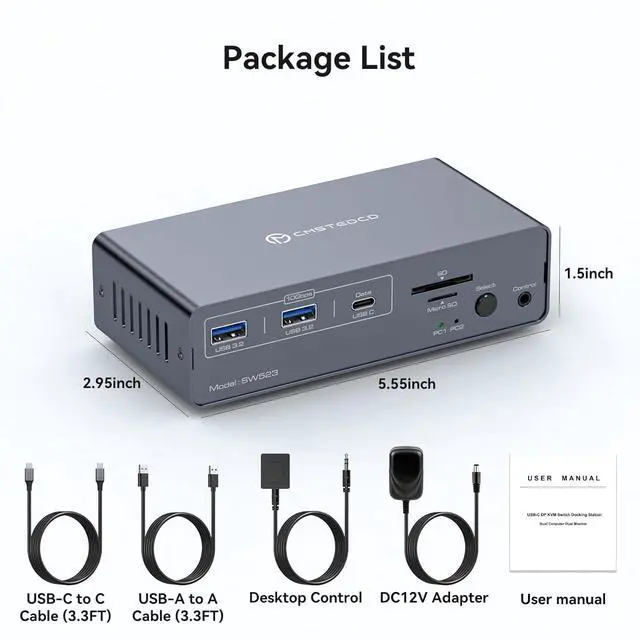 Alt view image 7 of 7 - Ennovor KVM Docking Station 4K120Hz USB C KVM Switch 2 Monitors 2 Computers Displayport Dual Monitor KVM-Switches for Laptop and Desktop Share 13-in-1 Dock