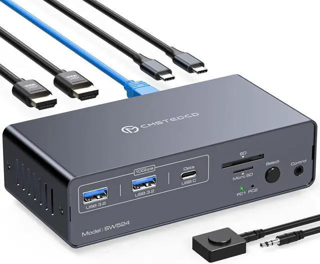 Main image of Ennovor USB C Thunderbolt 3 KVM Switch for Laptop with Dual HDMI Monitor 4K60Hz 12 in 1 USB C HUB with 10Gbps USB 3.2 Ports 1000Mbps Ethernet Port for 2 Laptop