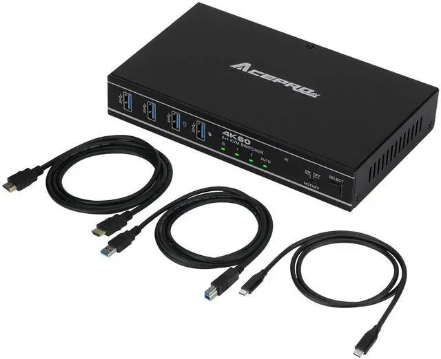 Main image of Ennovor 2x1 HDMI/USB-C 4K60Hz KVM Switch with PD Pass-Through - Selector for 2 Computers Sharing 4K Monitor Keyboard Mouse - Includes Cables to Connect Host Devices - Supports PD 100W Fast Charging