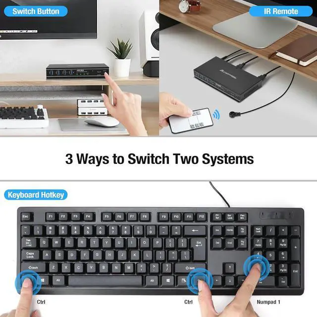 Alt view image 5 of 7 - Ennovor 2x1 HDMI/USB-C 4K60Hz KVM Switch with PD Pass-Through - Selector for 2 Computers Sharing 4K Monitor Keyboard Mouse - Includes Cables to Connect Host Devices - Supports PD 100W Fast Charging