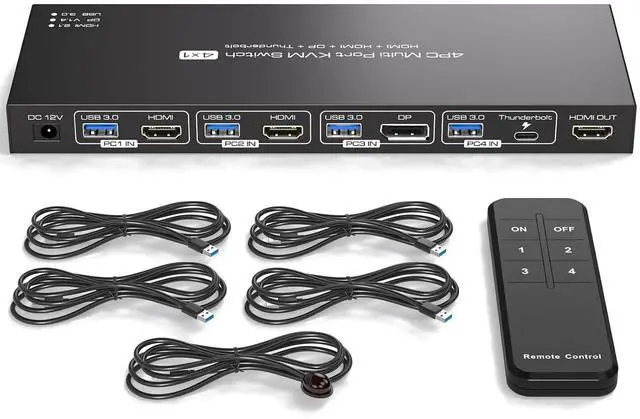 Main image of Ennovor 2 HDMI + Displayport KVM Switch Thunderbolt4 KVM Switches 1 Monitors 4 Computers 4K@144Hz for 4 PC Share 1 Monitor and Keyboard Mouse Printer U Disk Support Extend IR Control and IR Control