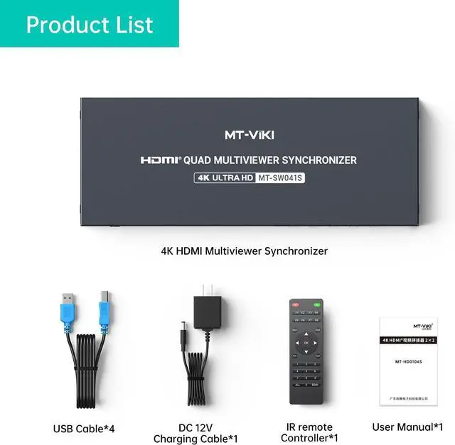 Alt view image 6 of 6 - Ennovor MT-VIKI 4K Quad HDMI KVM Multiviewer Switch 4 Port w/PIP POP Mouse-Borderless Multi-viewer, with 3.5mm Audio