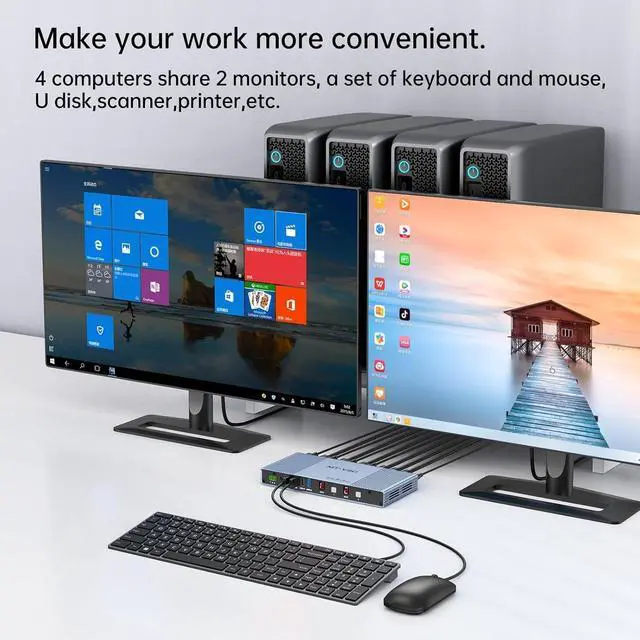 Alt view image 2 of 7 - Ennovor MT-VIKI Seamless 4x2 HDMI Matrix KVM Switch, HDMI+DP KVM Switch for 4 Computers 2 Monitors, 4K@60Hz/2K@144Hz, 3.5mm Audio Ouput, Support Mouse Switching+ Hotkey