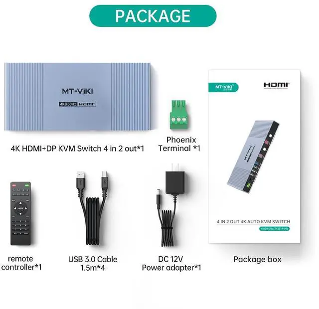Alt view image 7 of 7 - Ennovor MT-VIKI Seamless 4x2 HDMI Matrix KVM Switch, HDMI+DP KVM Switch for 4 Computers 2 Monitors, 4K@60Hz/2K@144Hz, 3.5mm Audio Ouput, Support Mouse Switching+ Hotkey
