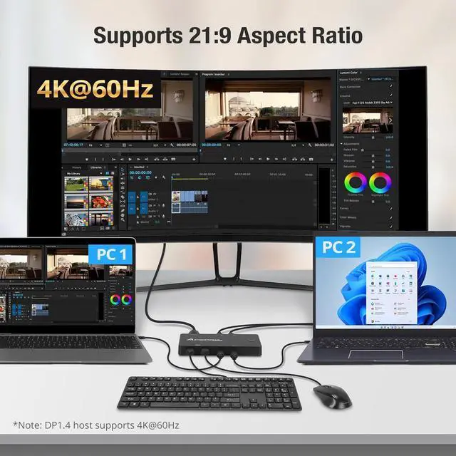 Alt view image 4 of 7 - Ennovor 2x1 USB-C 4K60Hz KVM Switch with PD Pass-Through - Selector for 2 Computers Sharing 4K Monitor Keyboard Mouse - Includes 2 USB-C Cables for PD 100W Fast Charging - TAA Compliant